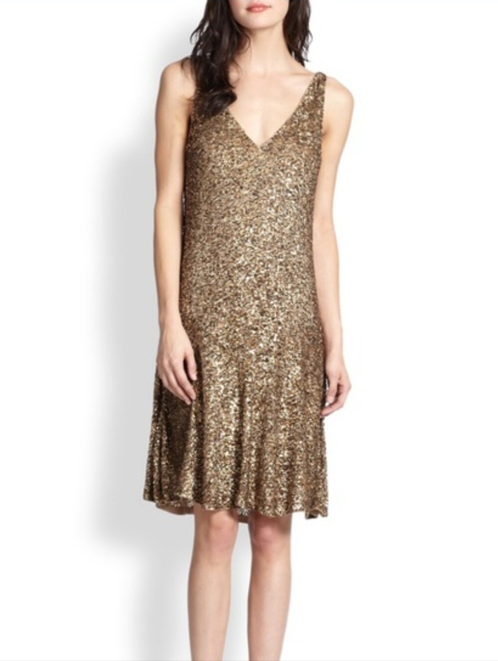 Ralph Lauren Sequined V-Neck Gold Mini Great Gatsby 1920s Flapper Party Cocktail